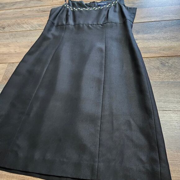 Ann Taylor Silk Black Spaghetti Strap Floral Embroidered Dress Size 6P - Picture 9 of 12